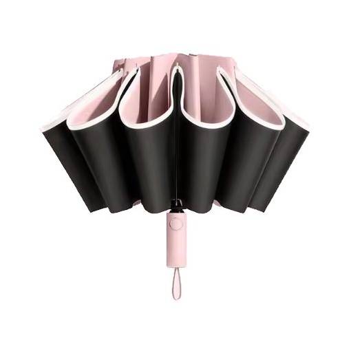 Foto - Umbrelă automată unisex inversată cu bandă reflectorizantă - Roz deschis