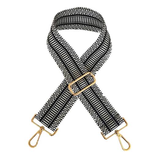 Foto - Curea interschimbabilă pentru poșetă - dungi alb-negru, cataramă aurie