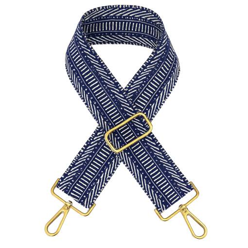Foto - Curea Intercambiabilă pentru Geantă - Țesut Albastru-Alb, Clip Aurie
