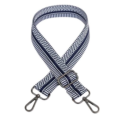 Foto - Curea Intercambiabilă pentru Geantă - Țesut Albastru-Alb, Clip Gri Închis