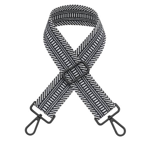 Foto - Curea Intercambiabilă pentru Geantă - Țesut Negru-Alb, Clip Gri Închis