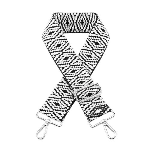 Foto - Curea Intercambiabilă pentru Geantă - Țesut Alb-Negru, Clip Argintiu