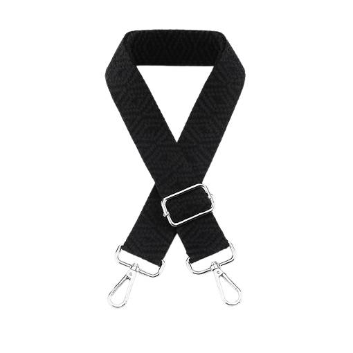 Foto - Curea Intercambiabilă pentru Geantă - Țesut Negru-Gri, Clip Argintiu