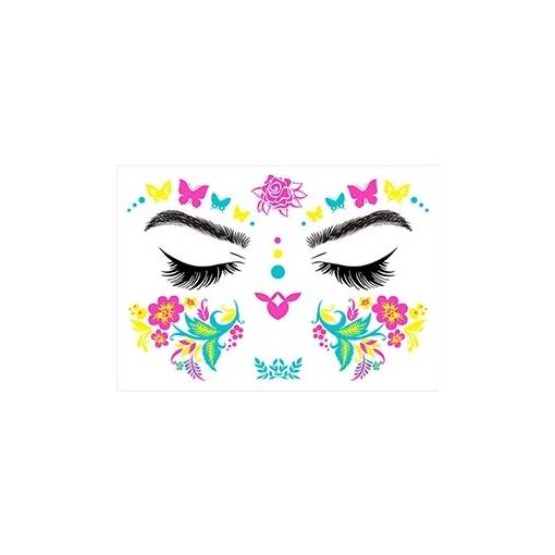 Foto - Tatuaj fluorescent pe față - Trandafiri și flori