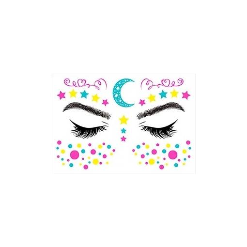 Foto - Tatuaj fluorescent pe față - Lună și buline