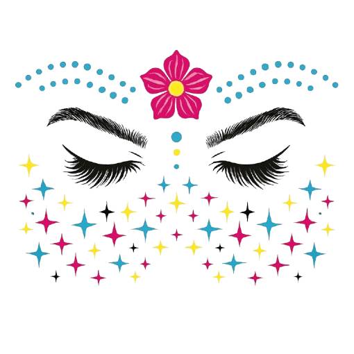 Foto - Tatuaj fluorescent pe față - Floare cu cinci colțuri și stele