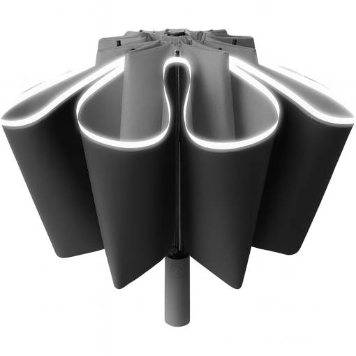 Foto - Umbrelă automată unisex cu deschidere inversă și bandă reflectorizantă - Gri
