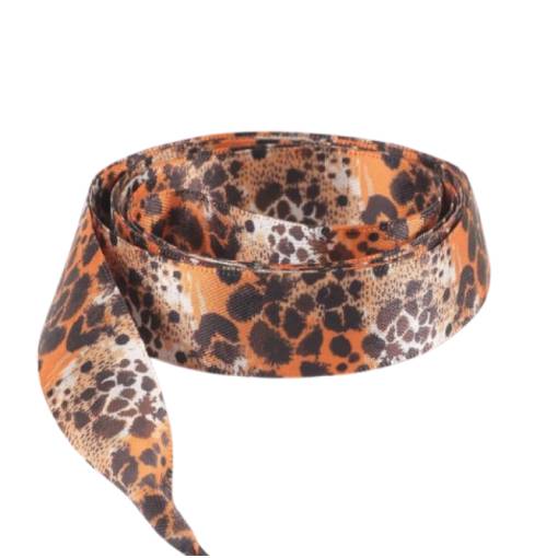 Foto - Panglici din satin cu model de leopard, o pereche - Maro-portocalii, 120 cm