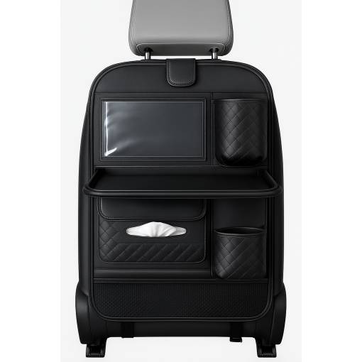 Foto - Organizator pentru bancheta din spate a mașinii – organizator suspendat cu buzunare - negru cu model