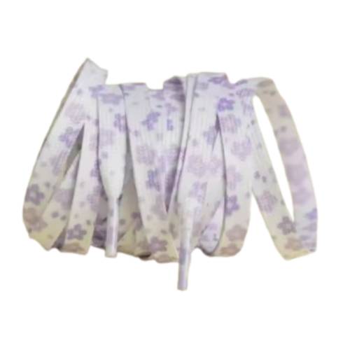 Foto - Șireturi cu imprimeu floral, o pereche - Alb-violet, 140 cm