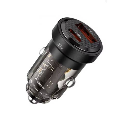 Foto - Mini încărcător auto USB-A și USB-C - Maro