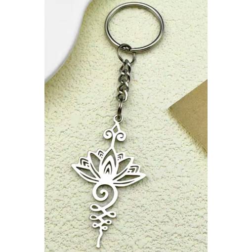Foto - Pandantiv din metal pentru chei - Floare de lotus, argintie