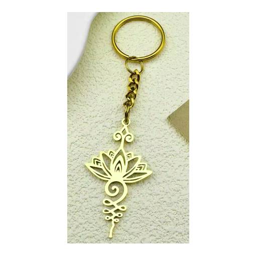 Foto - Pandantiv din metal pentru chei - Floare de lotus, aurie