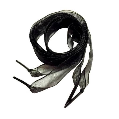 Foto - Șireturi din satin pentru pantofi, o pereche - Negre, 110 cm, lățime 4 cm