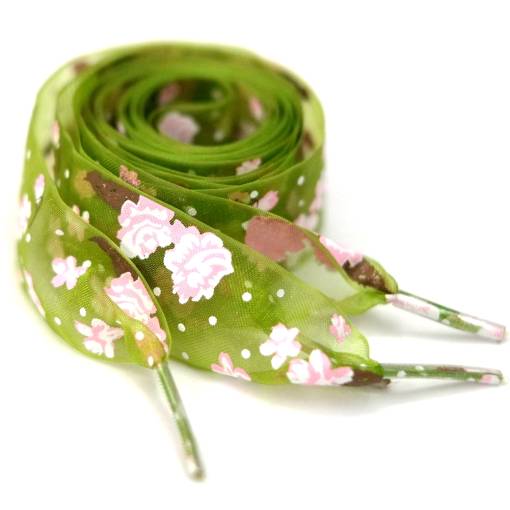 Foto - Panglici din satin cu flori pentru încălțăminte sau hanorace, un set - Verde deschis, 120 cm