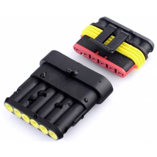 Foto - Conector auto AC/DC, kit, impermeabil, masculin + feminin - 6 pini