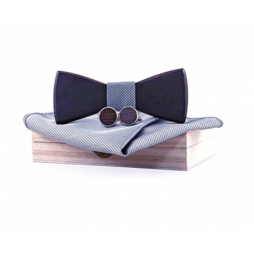 Foto - Set papion din lemn, batistă și butoni - Elegant wenge