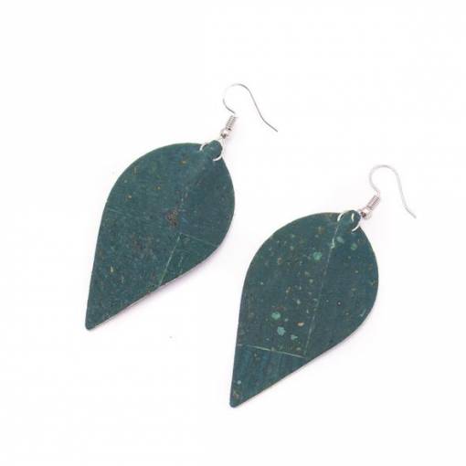 Foto - Cercei din plută în formă de frunză - Verzi