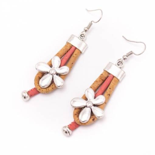 Foto - Cercei din plută cu floare - Roz