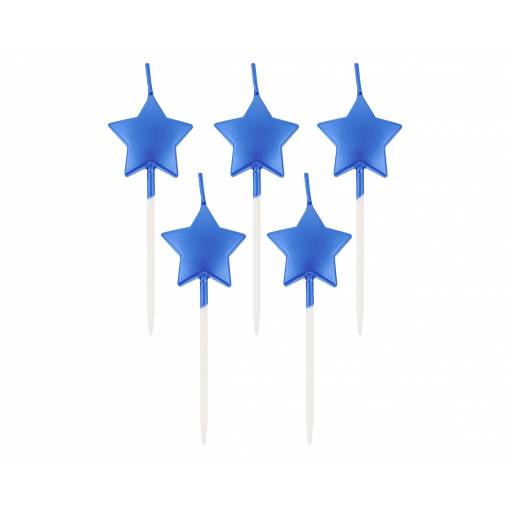 Foto - Lumânări de tort Stele - Albastre, 5 buc