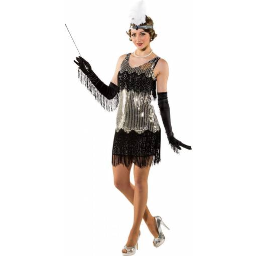 Foto - Costum de damă - Rochie scurtă negru-argintie L/XL