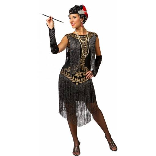 Foto - Costum de damă - Rochie scurtă, cu bretele negru-aurie L/XL