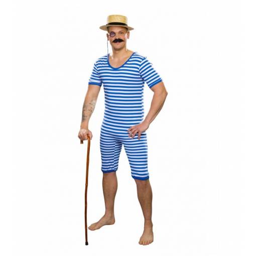 Foto - Costum pentru bărbați - Costum de baie cu dungi, albastru S