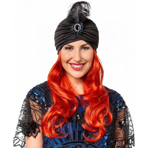 Foto - Turban Femeiesc cu Pene - Negru